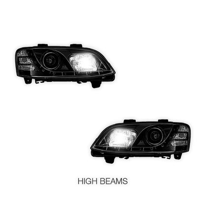 Holden Commodore VE Series 1 (2006 - 2010) Black DRL LED Projector Headlights LH + RH