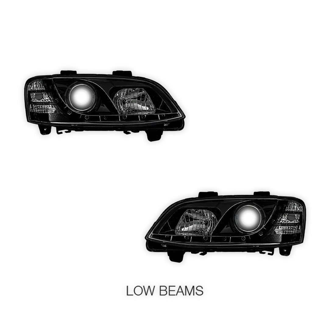 Holden Commodore VE Series 1 (2006 - 2010) Black DRL LED Projector Headlights LH + RH