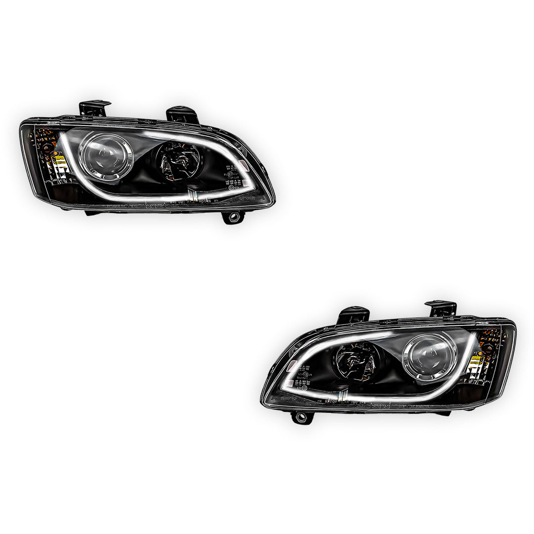 Holden Commodore VE Series 1 (2006 - 2010) Black DRL LED Projector Headlights LH + RH