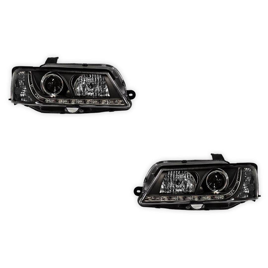Holden Commodore VY (2002 - 2004) Black DRL LED Projector Headlights LH + RH