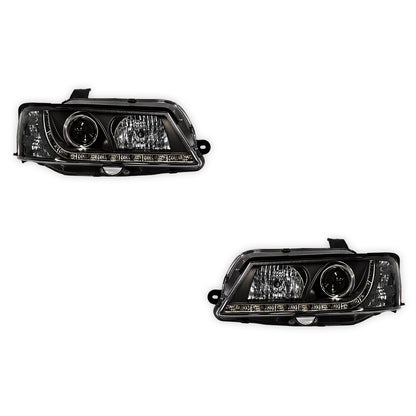 Holden Commodore VY (2002 - 2004) Black DRL LED Projector Headlights LH + RH