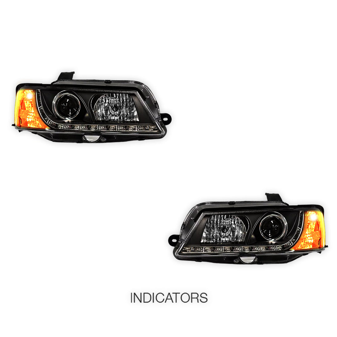 Holden Commodore VY (2002 - 2004) Black DRL LED Projector Headlights LH + RH