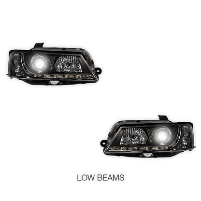 Holden Commodore VY (2002 - 2004) Black DRL LED Projector Headlights LH + RH