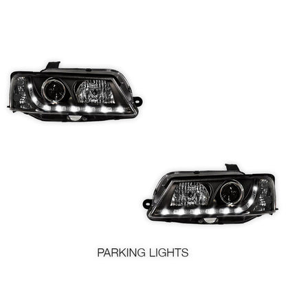 Holden Commodore VY (2002 - 2004) Black DRL LED Projector Headlights LH + RH