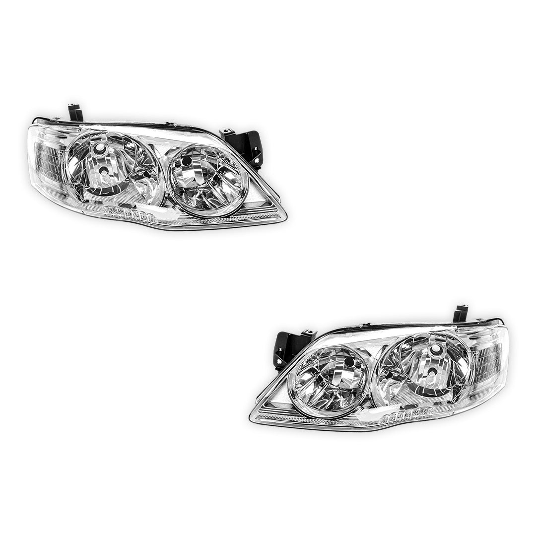 Ford Falcon BF Series 2 & 3 (2006 - 2011) Chrome / Black OEM Style Headlights LH + RH