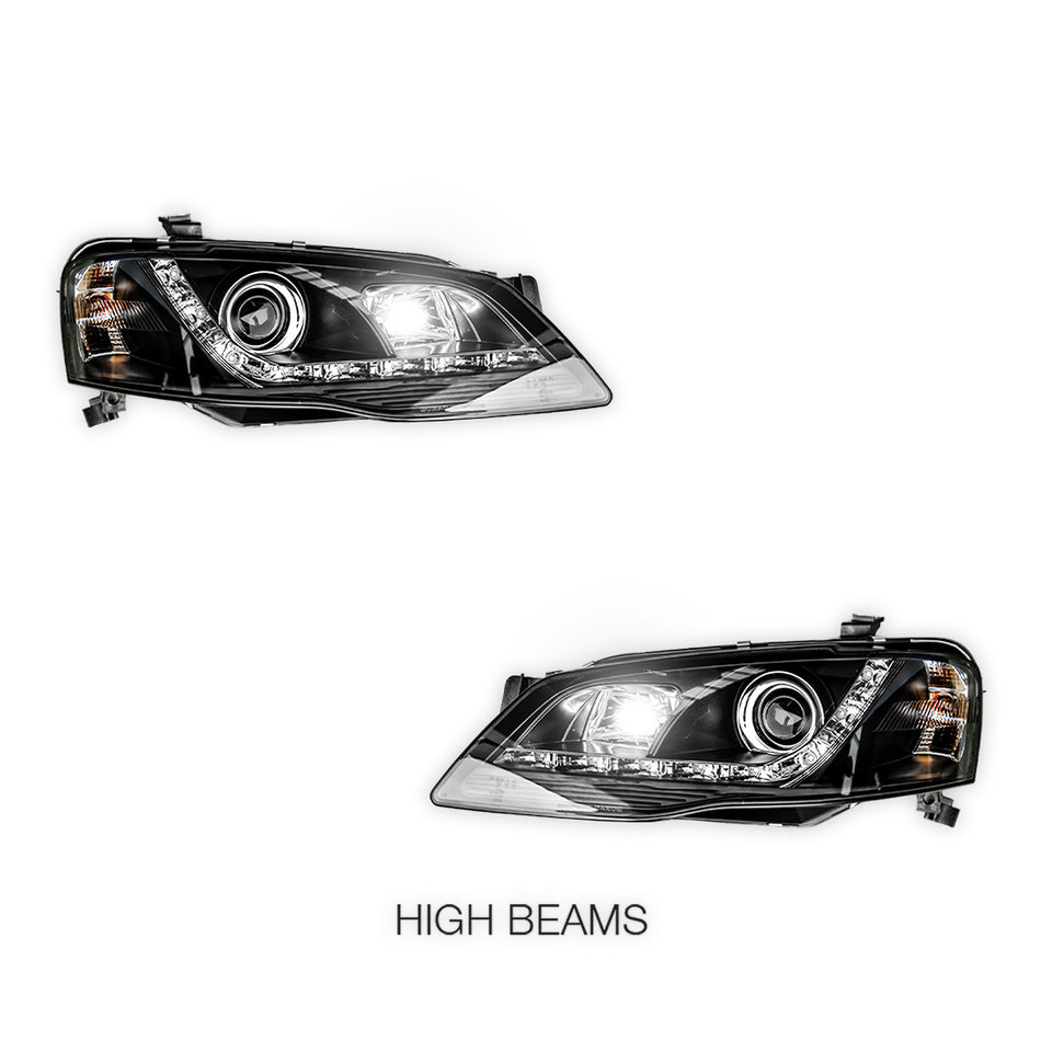 Ford Falcon BF Series 2 (2006 - 2008) Black LED Headlights LH + RH