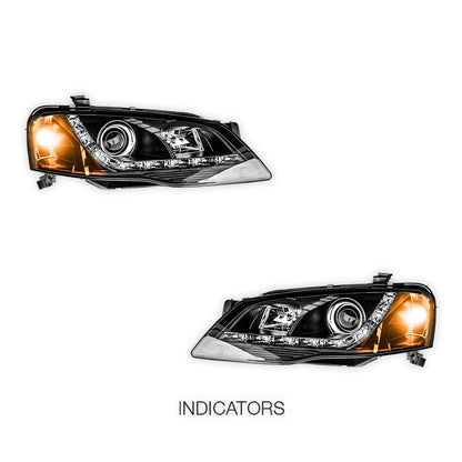 Ford Falcon BF Series 2 (2006 - 2008) Black LED Headlights LH + RH