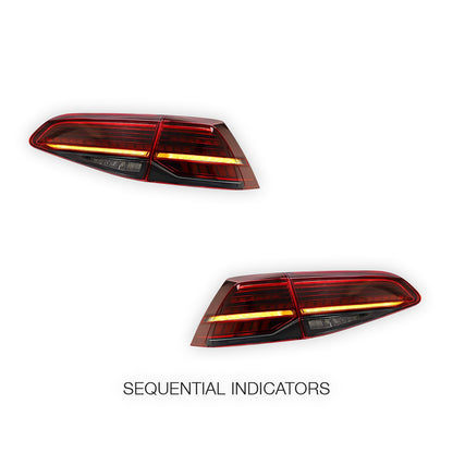 Volkswagen Golf MK7 (2013 - 2019) Sequential Red Full LED Tail Lights LH + RH