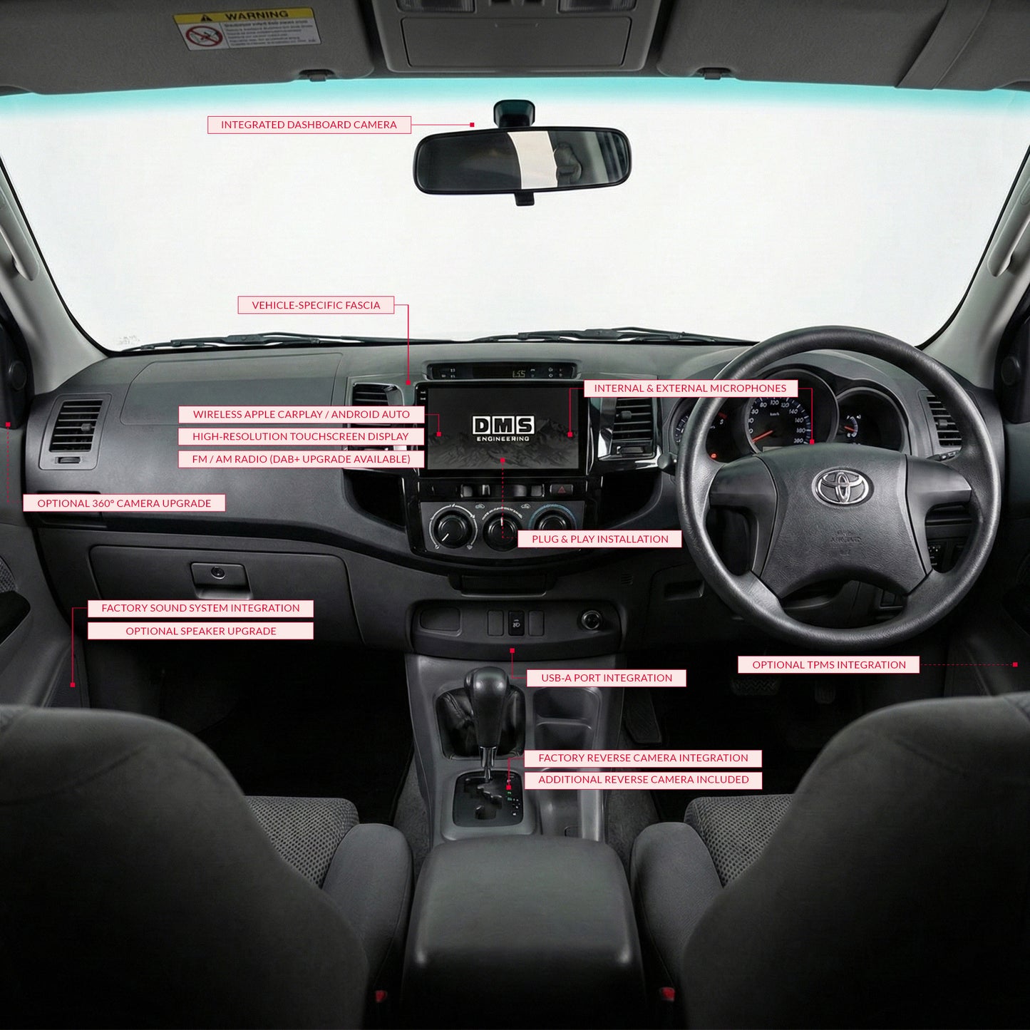 Toyota Hilux N70 (2005 - 2015) 9" 13.3" Wireless Android 16 Head Unit for Apple CarPlay / Android Auto Circular Knob AC Panel