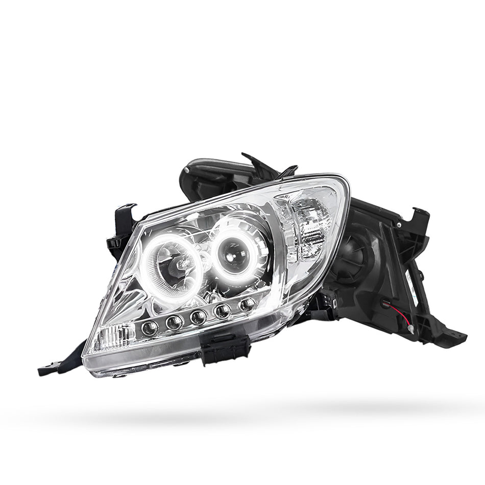 Toyota HiLux Vigo (2005 - 2010) Crystal High Power LED DRL and Halo Angel Eyes Projector Headlights LH + RH