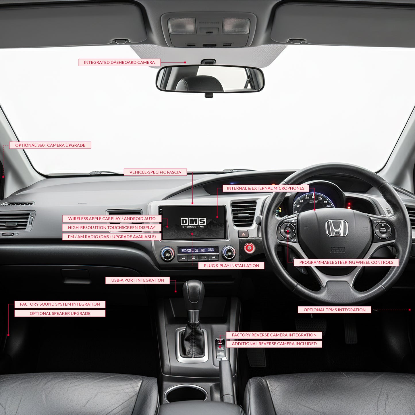 Honda Civic FB Sedan (2012 - 2015) 9" 13.3" Wireless Android 16 Head Unit for Apple CarPlay / Android Auto