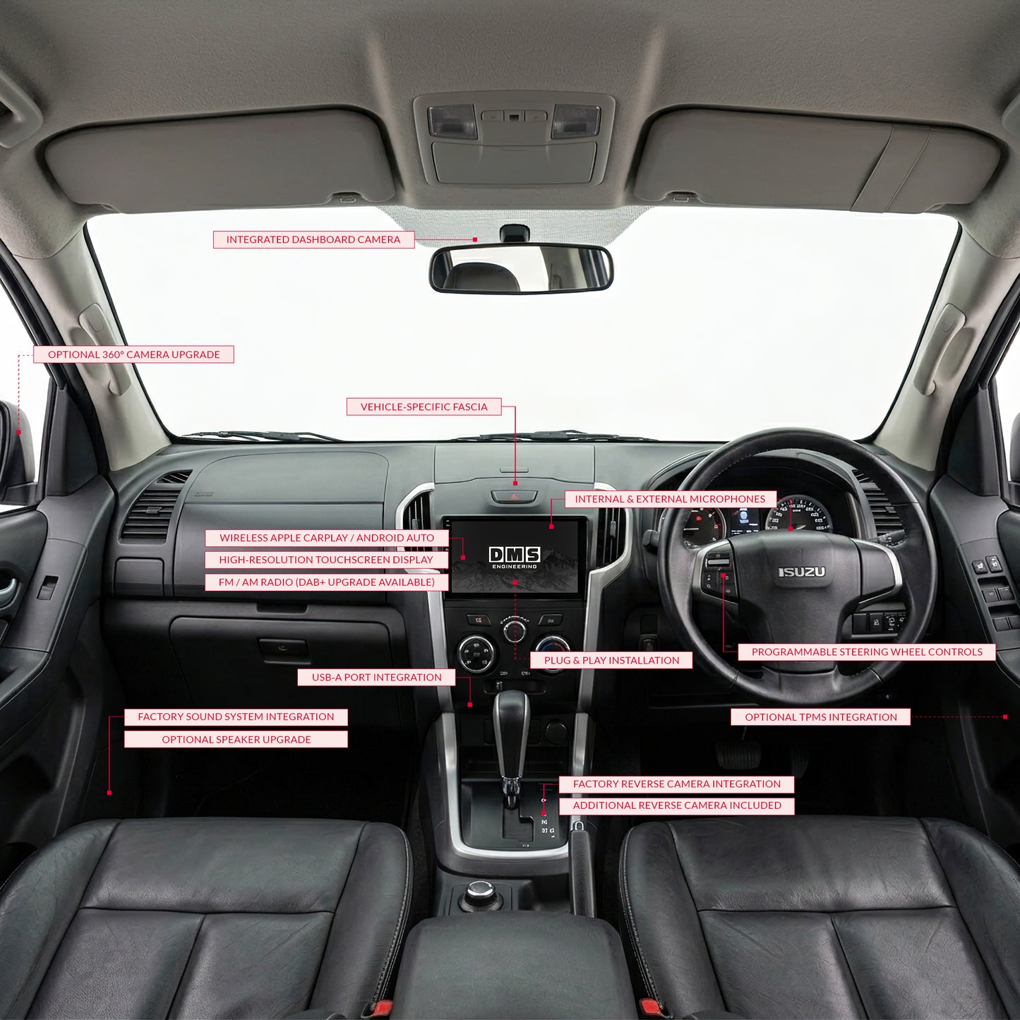 Isuzu MU-X (2012 - 2020) 9" 13.3" Wireless Android 16 Head Unit for Apple CarPlay / Android Auto Roof Screen