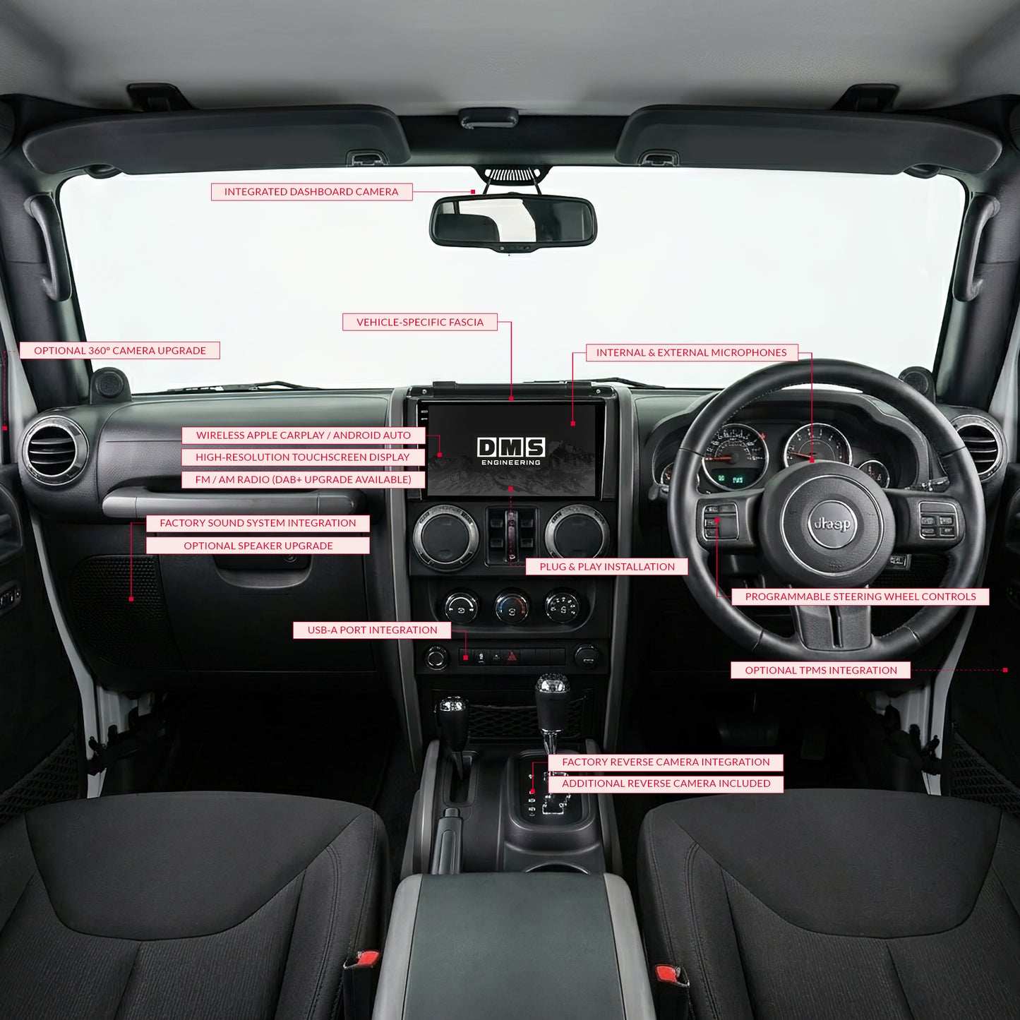 Jeep Wrangler JK 4-Door (2007 - 2010) 9" 13.3" Wireless Android 16 Head Unit for Apple CarPlay / Android Auto