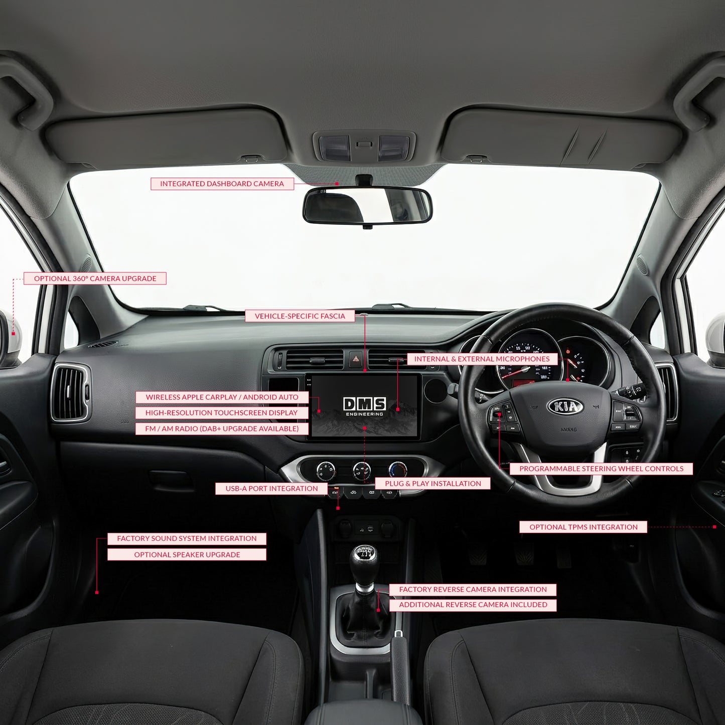 Kia Rio UB (2012 - 2014) 9" 13.3" Wireless Android 16 Head Unit for Apple CarPlay / Android Auto Vertical Hazard Light Button