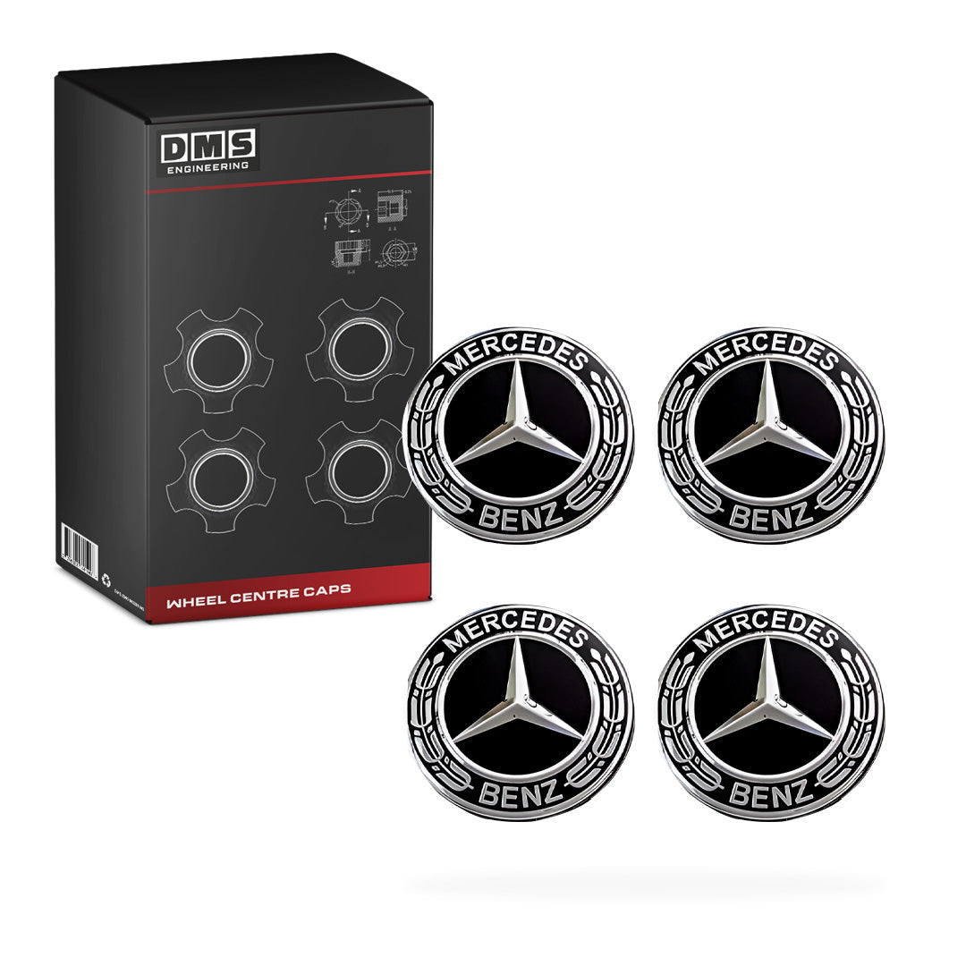 Mercedes-Benz A-Class W168 / W169 / W176 (1998 - 2015) 4 Pcs. 75mm Black Wheel Centre Caps
