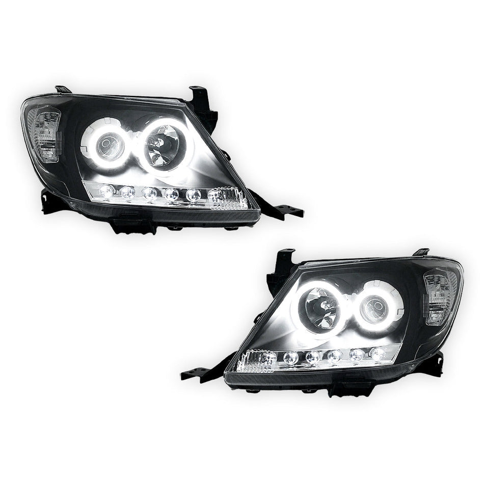 Toyota Hilux N70 (2005 - 2015) Halo Angel Eyes Projector Headlights LH + RH