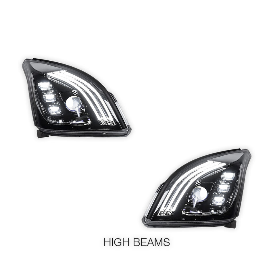 Toyota Prado 120 Series All Models (2003 - 2009) Sequential Black Demon Eye LED DRL Projector Headlights LH + RH