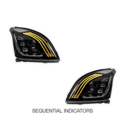 Toyota Prado 120 Series All Models (2003 - 2009) Sequential Black Demon Eye LED DRL Projector Headlights LH + RH