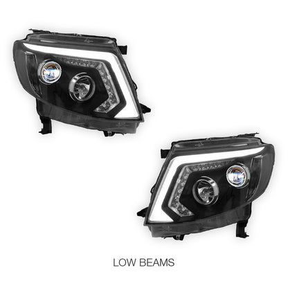 Ford Ranger PX MK1 (2011 - 2015) Sequential Black DRL LED Projector Headlights LH + RH